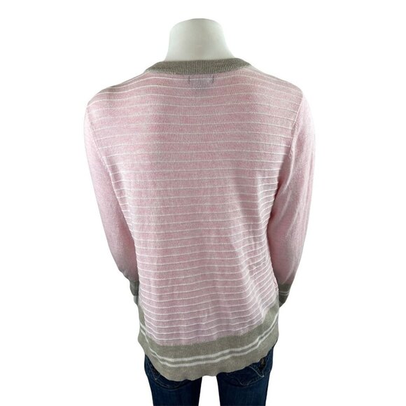 Eddie Bauer Womens Cardigan Sweater Large Petite Pink Stripe - Picture 2 of 6